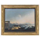 NEAPOLITAN PAINTER, LATE 19TH CENTURY VIEW OF THE GULF OF NAPLES WITH FISHERMEN Gouache, cm. 44 x 58