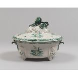 A BEAUTIFUL MAJOLICA TUREEN, SOUTH ITALY LATE 18TH CENTURY to white enamel, green and yellow, with