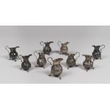 NINE SMALL SILVER MILK POT, PUNCH LONDON 18TH, 20TH CENTURY to smooth bodies and chiseled with