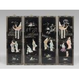 FOUR CHINESE LAQUER WOOD PANELS, 20TH CENTURY Measures cm. 92 x 31. QUATTRO PANNELLI IN LEGNO