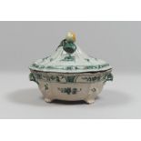 MAIOLICA TUREEN, SOUTH ITALY LATE 18TH CENTURY to white enamel, green and ochre, with decorum to