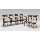 FOUR ROSEWOOD ARMCHAIRS AND TWO CHAIRS, PROBABLY SICILY, PERIOD OF THE CONSULATE with briefcases