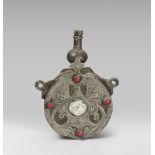 ARAB GUNPOWDER CONTAINER IN SILVERPLATED METAL, FIRST HALF OF 20TH CENTURY