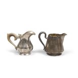 TWO MINIATURE SILVER MILK POTS, PUNCH KINGDOM OF ITALY PADUA 1934/1944 lobed shape, with a wooden