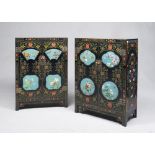A PAIR OF CHINESE LAQUER WOOD SIDEBOARDS, WITH CLOISONNE PANELS INLAID, 20TH CENTURY.