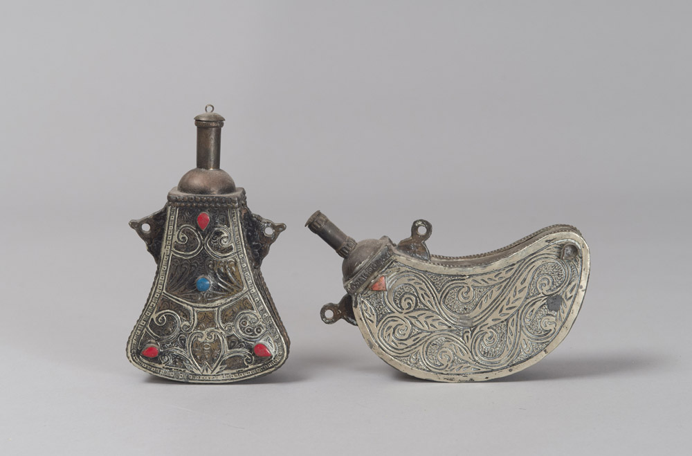 TWO ARAB GUNPOWDER CONTAINERS, FIRST HALF OF 20TH CENTURY