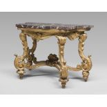 A SPLENDID GILDED WOOD CONSOLE, PROBABLY PAPAL STATE, PERIOD LOUIS XIV coeval with marble top