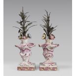 A PAIR OF PORCELAIN VASES, MARK CHESTER 19TH CENTURY Red mark under the bases. h. cm. 14. Defects.