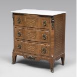 A SMALL CHEST OF DRAWERS, STYLE TRANSITION, FRANCE LATE 19TH CENTURY rosewood, inlaid with