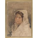 VICENTE JUAN Y POVEDA (Petrelz 1857-1935) GIRL Watercolor on cardboard, cm. 48 x 32 Signed 'Rom',