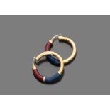 A PAIR OF EARRINGS in yellow gold 18 kts., to circle with red and blue enamels. Diameter cm. 3,5,