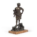 NEAPOLITAN SCULPTOR, LATE 19TH CENTURY PEASANT WITH BABY ON BRIDGE Burnished bronze sculpture, cm.