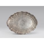 SILVER SAUCER, PROBABLY GERMANY 19TH CENTURY engraved to adorned vegetable with moved edge .