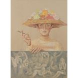 SIMONETTA BARDI (Roma 1928 - 2007) Donna con cappello di fiori