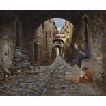 ITALIAN PAINTER, EARLY 20TH CENTURY ALLEY WITH SPINNER Oil on tablet, cm. 20 x 24 Signature '