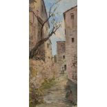 FILADELFO SIMI (Levigliani 1849 - Firenze 1923) COUNTRY ALLEY Oil on cardboard cm. 22 x 10 Signed in