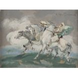 DOMENICO MASTROIANNI (Arpino 1876 - Roma 1962) ARABIC RIDERS Oil on cardboard cm. 14,5 x 19 Signed