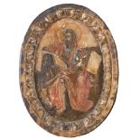 VENETIAN-CRETAN PAINTER, EARLY 17TH CENTURY SAINT MARCH EVANGELIST Tempera on oval wood, cm. 26.5