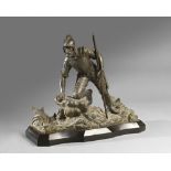 ITALIAN SCULPTOR, 19TH CENTURY SOLDIER Silver cast iron sculptor, cm. 29 x 31 x 12 Unsigned Wood