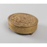 GILDED BRONZE CASE, PROBABLY HOLLAND 19TH CENTURY with cover with bas-relief with scene of lunch