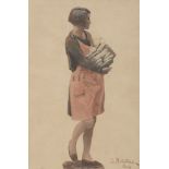 LIONELLO BALESTRIERI (Cetona 1872 - Naples 1958) YOUNG GIRL Water-color on paper, cm. 27 xes 18