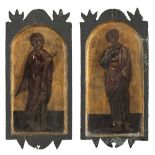 GREEK SCHOOL, 17TH CENTURY ViRGIN ST. JOHN THE EVANGELIST A pair of paintings to temper on gilded