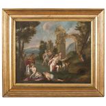 FRENCH PAINTER, 19TH CENTURY DIANA AT BATH Oil on canvas, cm. 45,5 x 54,5 Gilded frame PROVENANCE