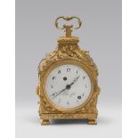 A BEAUTIFUL GILDED BRONZE CLOCK, FRANCE 18TH CENTURY with box chiseled to motives for racemi fiorati