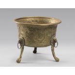 BRASS BRAZIER, SICILY LATE 19TH CENTURY with chisels to ramages, leaves and landscapes with animals.