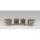 FOUR SILVER TEA GLASSES, EARLY 20TH CENTURY, HALLMARK MOSCOW CARL FABERGE 1908/1926