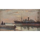 CAFIERO FILIPPELLI (Leghorn 1889-1973) VIEW OF THE PORT OF LEGHORN Oil on panel, cm. 11 x 19