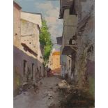 EZELINO BRIANTE (Napoli 1901 - Roma 1971) ALLEY WITH FIGURES Oil on panel, 40 x 30 Signed in lower