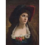 G. VELCICH (19th century) WOMAN PORTRAIT WITH HAT Oil on panel, cm. 31 x 24 Signed lower right