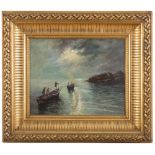 ITALIAN PAINTER, EARLY 20TH CENTURY BOATMEN'S Oil on canvas, cm. 40 x 50 Unsigned Gilded frame