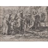 HIERONYMUS COCK (Anversa 1510 - 1570) ALLEGORICAL EPISODE Etching Etching, cm. 22 xes 29,5 In low to