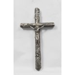 CRUCIFIED IN SILVER, 20TH CENTURY with cross hurled to ribbons and leaves. Measures cm. 25 xes 13,