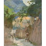 ONORATO CARLANDI (Roma 1848 - 1939) SEESCAPE WITH STAIRCASE Oil on canvas, cm. 35 x 28 Signed in