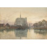 RICHARD HENRY WRIGHT (? 1857 - London 1930) VIEW OF GOTHIC CATHEDRAL Watercolor on paper, cm. 18 x