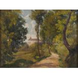 ANTONINO CALCAGNADORO (Rieti 1876 - Roma 1935) BOULEVARD FARMLAND Oil on canvas, cm. 30 x 39