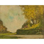 MARIO GACHET (Torino 1879 - Castiglione Torinese 1981) LANDSCAPE Oil on cardboard cm. 35 xes 45