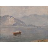 LEOPOLDO GALEOTA (Napoli 1868 - Quinto al mare 1938) VIEW WITH BOAT Oil on cardboard cm. 29 x 38