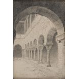 PAINTER BEGINS 20TH CENTURY CLOISTER Pencil on paper, cm. 31 xes 21 Framed PITTORE INIZI XX SECOLO