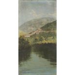 FRANCESCO BEVACQUA (Spezzano della Sila 1870 ca. - Cosenza post 1912) LAKE LANDSCAPE Oil on