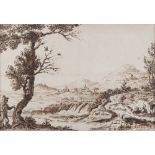 EUROPEAN PAINTER, 19TH CENTURY LANDSCAPE OF FERENTINO I ink on paper cm. 21 xes 30 Initialed, titled