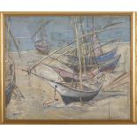 GUIDO CASCIARO (Napoli 1900 - 1963) BOATS Oil on paper cm. 66 x 80 Signed and dated 1942, in lower