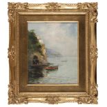 OSCAR RICCIARDI (Napoli 1864 - 1935) NEAPOLITAN COASTLINE WITH BOATS Oil on panel cm. 30 xes 24