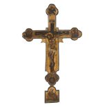 A RARE PAINTED WOOD CRUCIFIX, GREEK SCHOOL 17TH CENTURY gilded wood, with crucified Christ and final