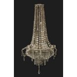 CHANDELIER, STYLE EMPIRE, 20TH CENTURY with stem in metal and rich rows of little balls in grinded