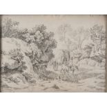 ITALIAN PAINTER, BEGINNINGS 19TH CENTURY WAGON OF OXEN IN THE COUNTRY Pencil on paper, cm. 28 xes 39