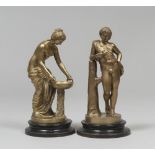 A PAIR OF GILDED BRONZE SCULPTURES, 19TH CENTURY depicting figure of Adamo and Roman woman with tub.